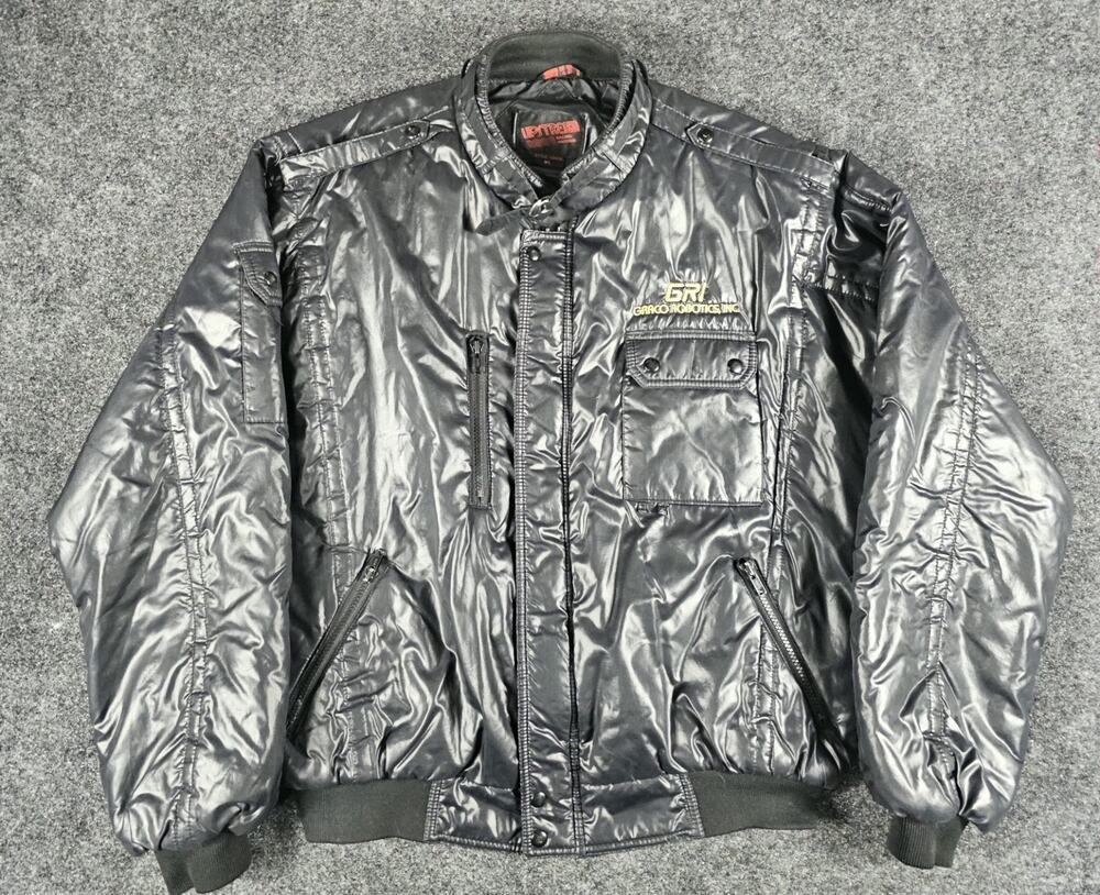 Vintage Upstream Racing Division Bomber Jacket Mens XL Black Gold GRACO Robotics